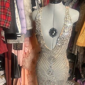 Prom/party/birthday Elegant Silver Embellished Midi Dress